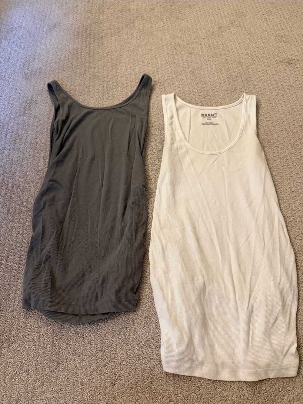 Old Navy White and Gray Ribbed Scoop Neck Maternity Tank Tops